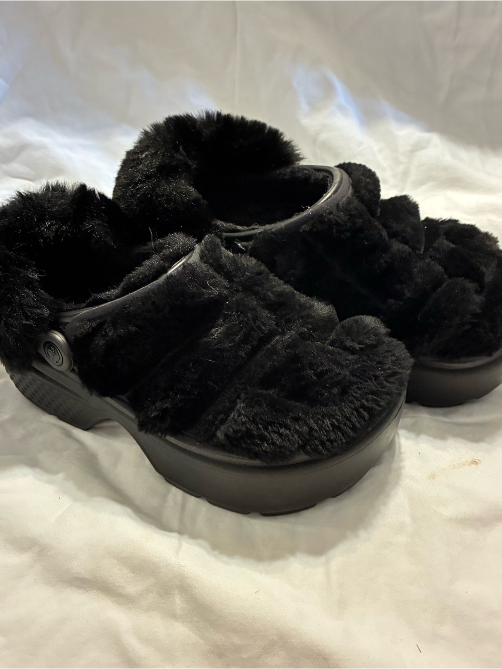 CROCS Women's Black Fuzzy Platform Clogs